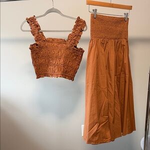 Women's Ruffled Brown Two-Piece Set
